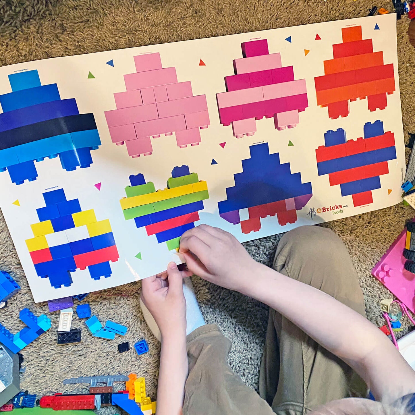 Brick - Built Heart Set of 8 is a Brick Built Colorful Sticker (brick art, brick - built, gifts for LEGO lovers) from the Arts and Bricks brand by Barkhurst Creative