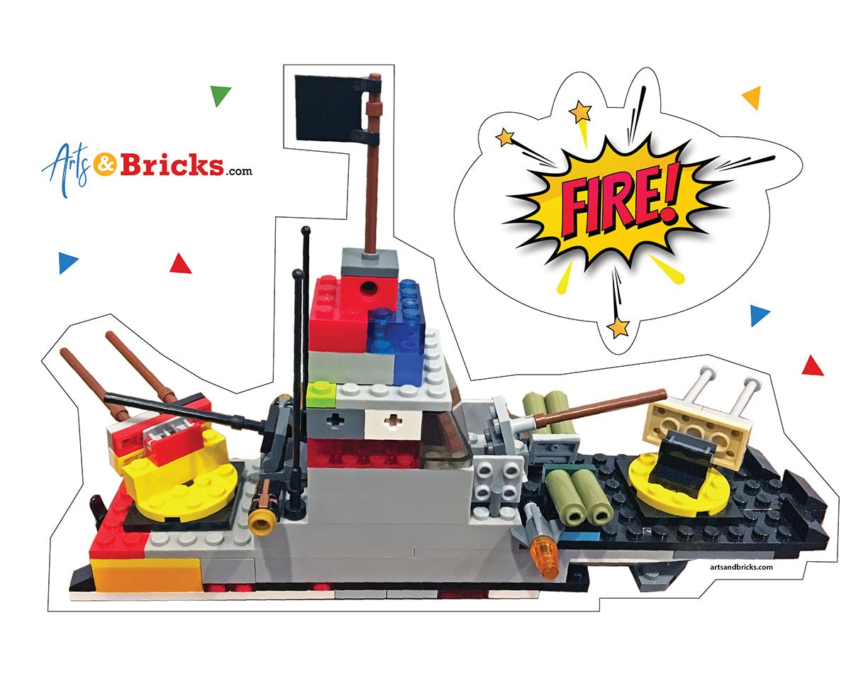 Brick - Built Navy Ship is a Brick Built Colorful Sticker (brick art, brick - built, building block wall decal) from the Arts and Bricks brand by Barkhurst Creative