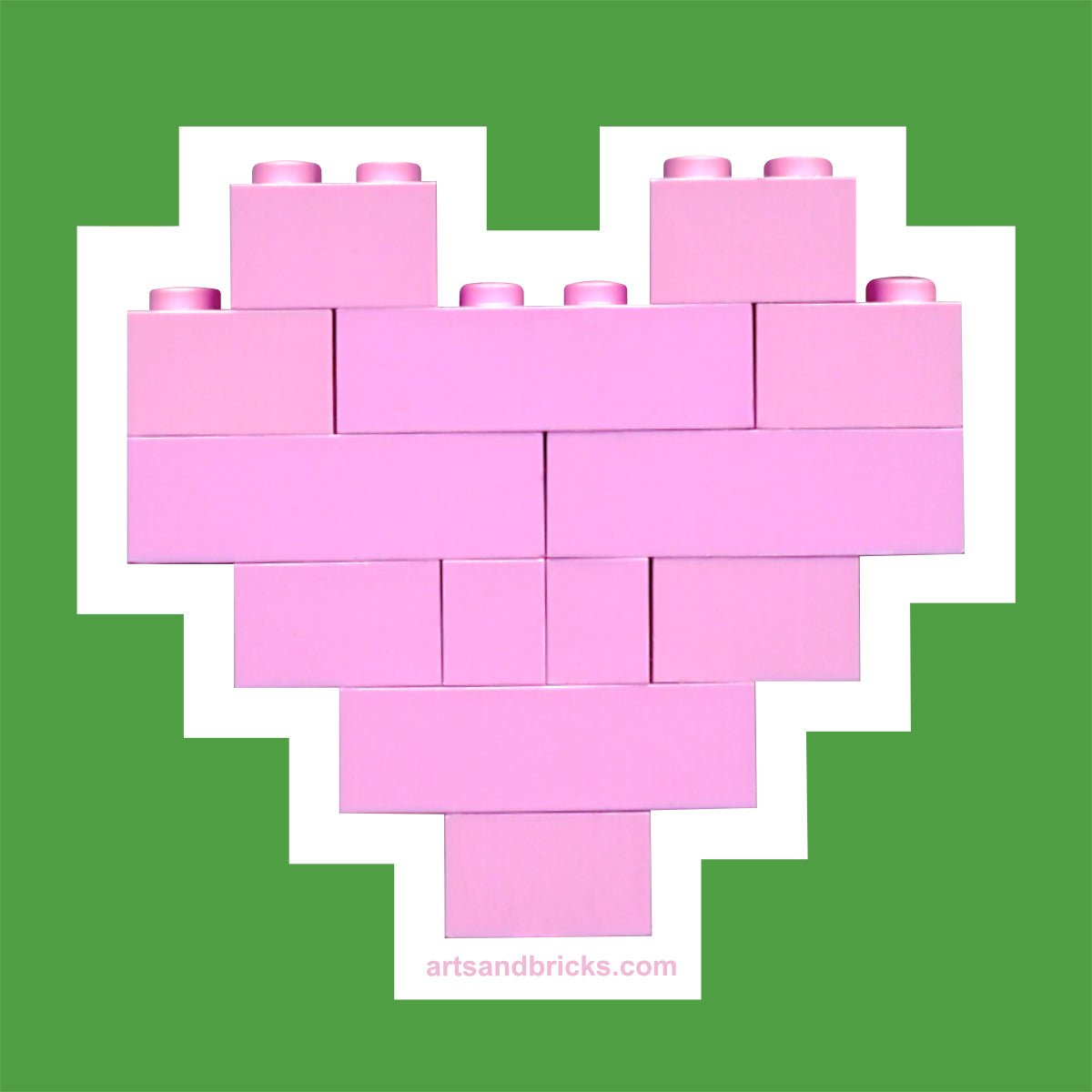 Solid Light Pink Heart Wall Decal is a Brick Built Colorful Sticker (brick art, brick - built, built with LEGO wall sticker) from the Arts and Bricks brand by Barkhurst Creative
