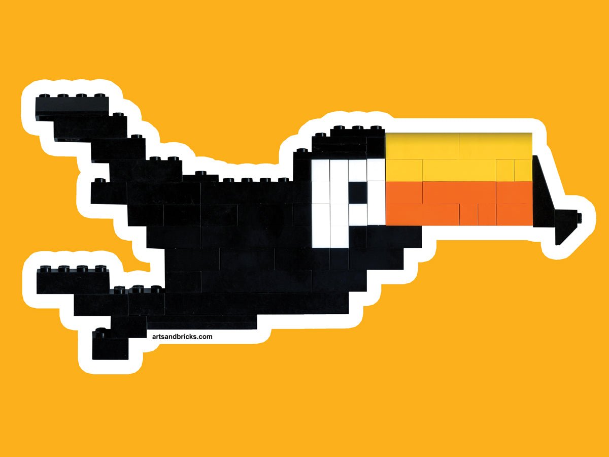 9.5" Toucan Wall Sticker is a Brick Built Colorful Sticker (bird, brick art, brick - built) from the Arts and Bricks brand by Barkhurst Creative