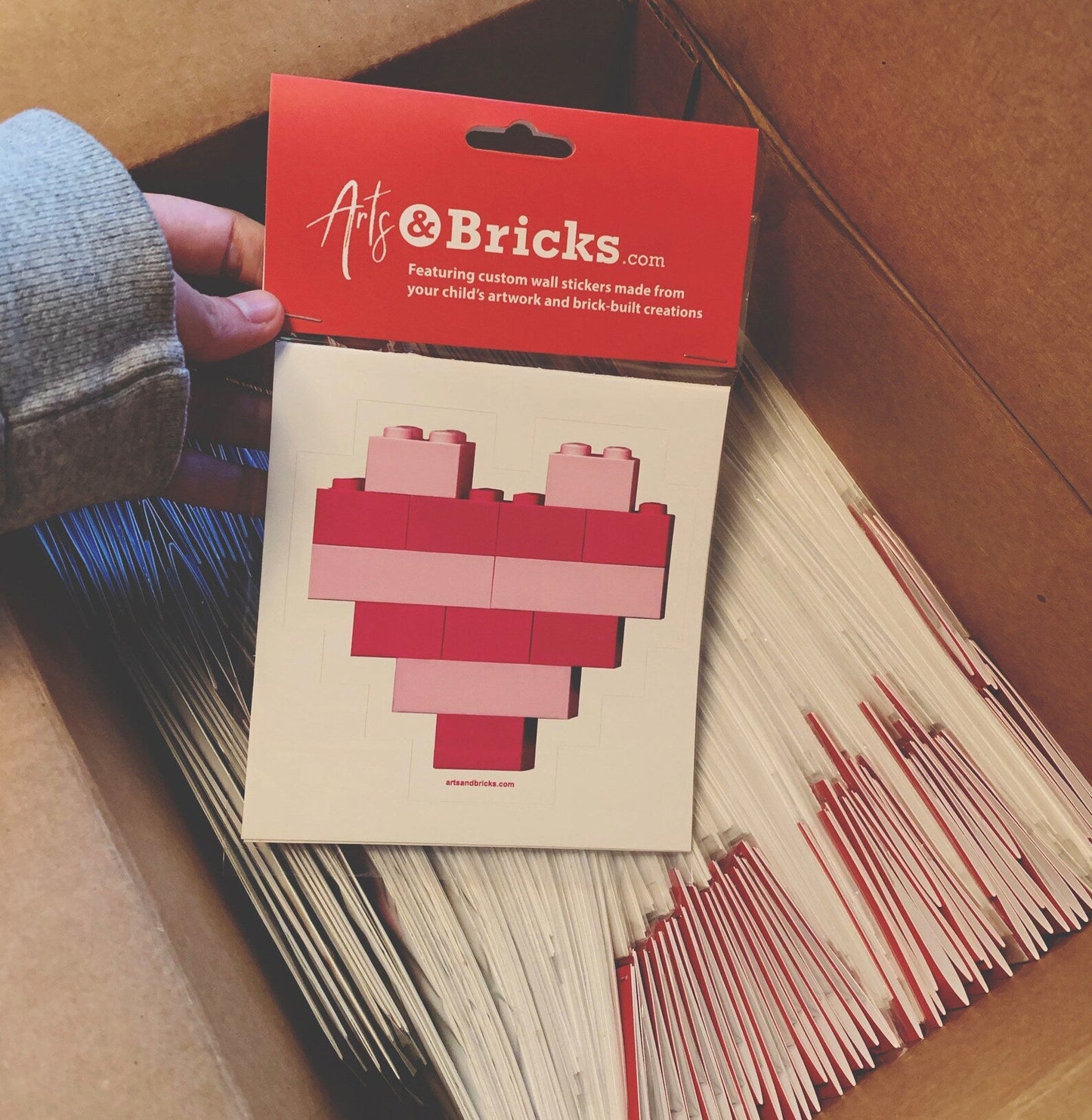 Brick - Built Hearts is a Brick Built Colorful Sticker (brick art, brick - built, building block wall decal) from the Arts and Bricks brand by Barkhurst Creative
