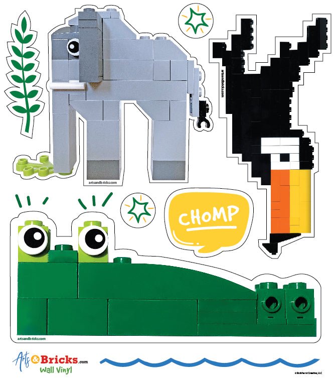 Brick - Built Jungle Animals is a Brick Built Colorful Sticker (alligator, brick art, brick - built) from the Arts and Bricks brand by Barkhurst Creative