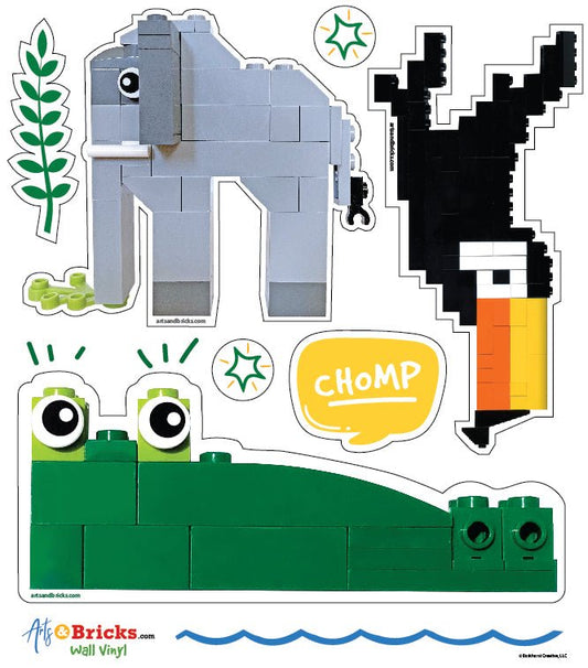 Brick - Built Jungle Animals is a Brick Built Colorful Sticker (alligator, brick art, brick - built) from the Arts and Bricks brand by Barkhurst Creative