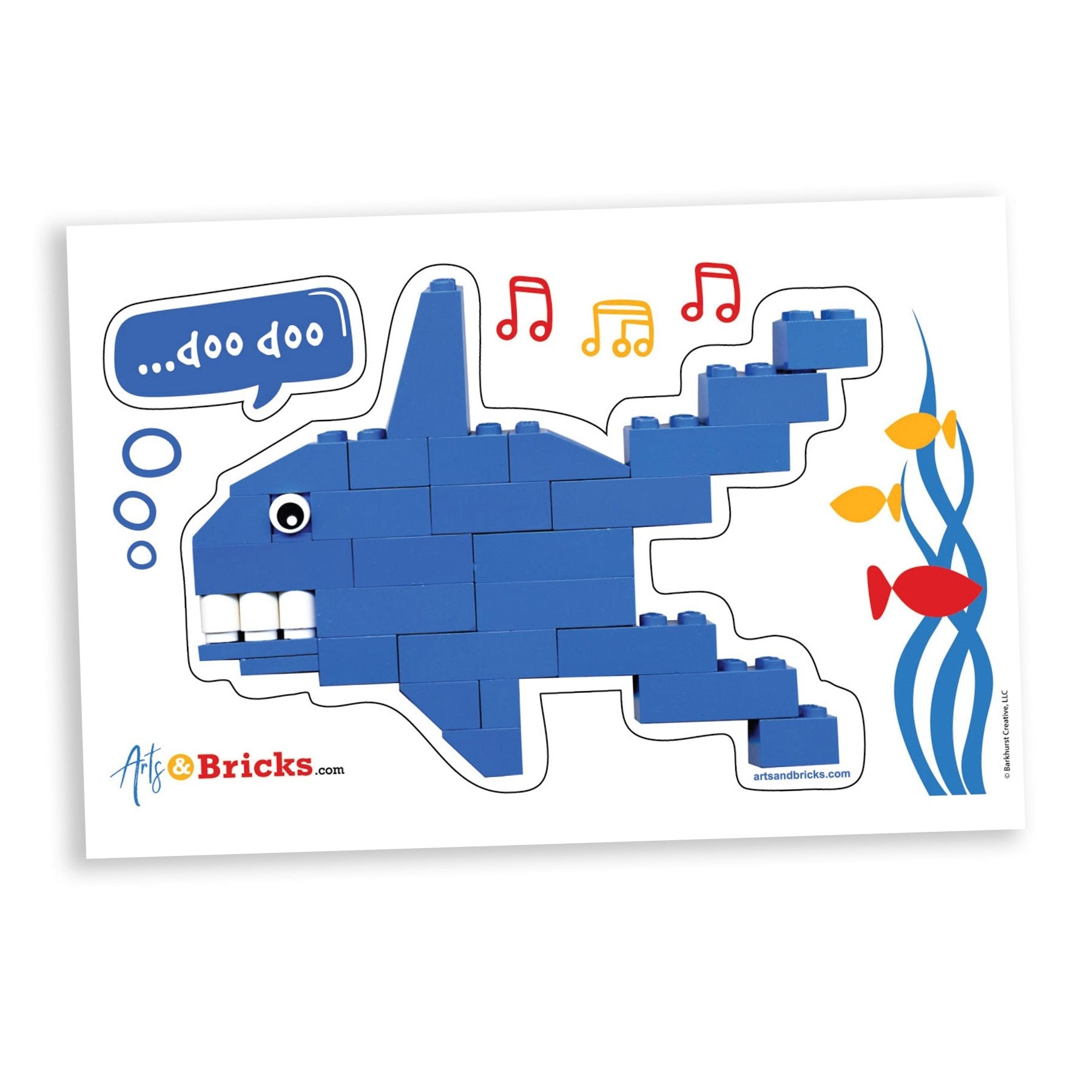 Brick - Built Shark is a Brick Built Colorful Sticker (blue, brick art, brick - built) from the Arts and Bricks brand by Barkhurst Creative