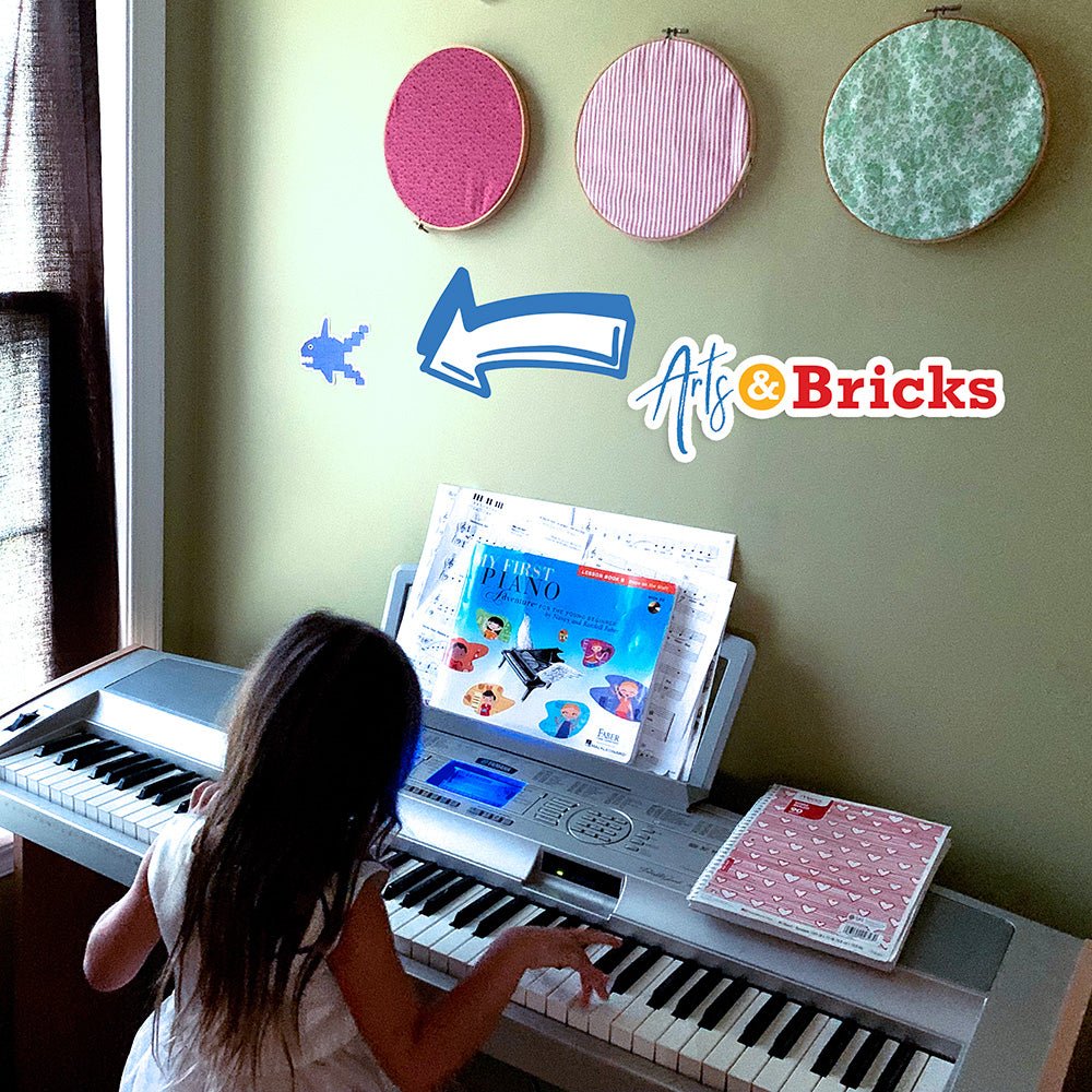Brick - Built Shark is a Brick Built Colorful Sticker (blue, brick art, brick - built) from the Arts and Bricks brand by Barkhurst Creative