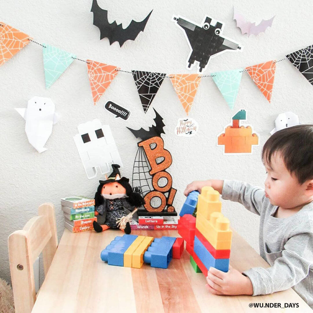 Image of Halloween themed LEGO wall decorations displayed on wall