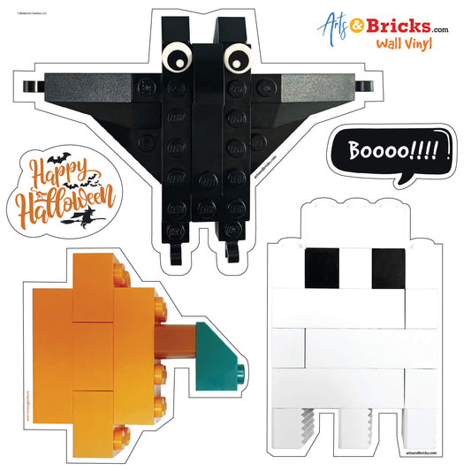 Pumpkins, and Bats, and Ghosts, Oh My! is a Brick Built Colorful Sticker (bat, brick art, brick - built) from the Arts and Bricks brand by Barkhurst Creative