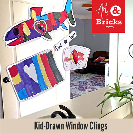 Image of kid-drawn window clings for Father's day gifts