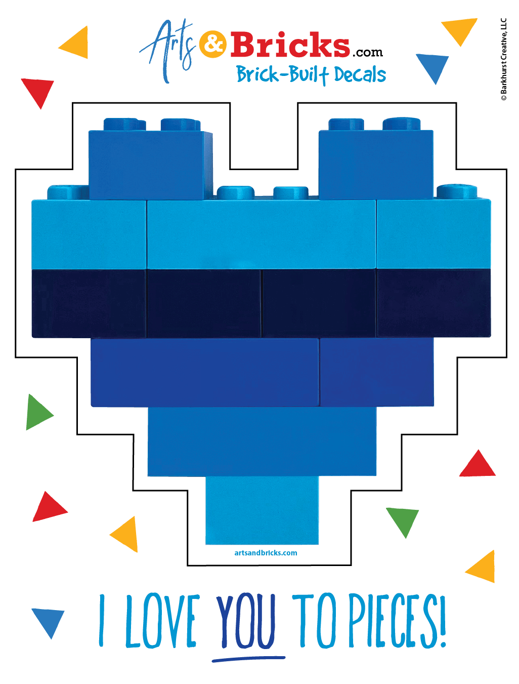 Image of brick built blue heart window cling for Father's day